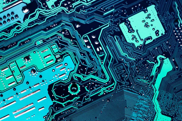Close Printed Blue Computer Circuit Board — Stock Photo, Image
