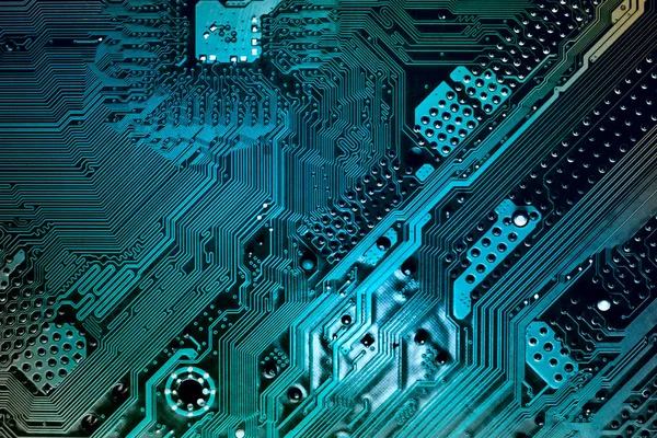 Nahaufnahme Einer Gedruckten Blauen Computerplatine — Stockfoto