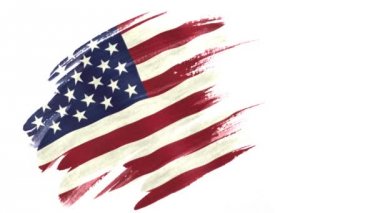 Kopya alanı ile beyaz arka plan üzerinde izole bir fırça konturu siluet Amerika Birleşik Devletleri bayrağı sallayarak.