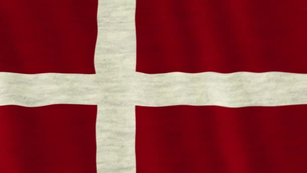 Σημαία Closeup Της Δανίας Που Διοχετεύεται Στον Άνεμο — Αρχείο Βίντεο