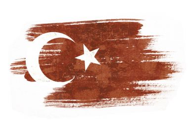 Sanat fırça suluboya resim beyaz arka plan üzerinde izole Rüzgar havaya Türk bayrağı.