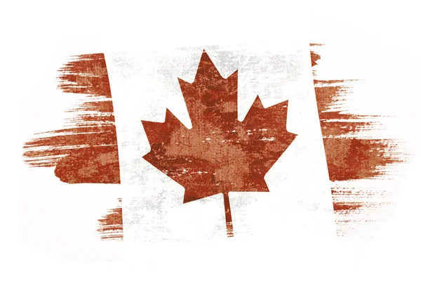 Art Børste Akvarel Maleri Canadiske Flag Blæst Vinden Isoleret Hvid - Stock-foto