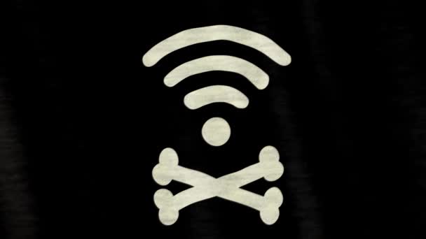ワイヤレス ネットワーク と骨風に手を振る波綿生地の高詳細で柔らかい繊維からジャックの海賊旗のシンボルです 海賊コンセプト — ストック動画