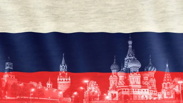 Nahaufnahme Einer Russischen Flagge Die Wind Weht Spasskaja Stadt Und — Stockfoto