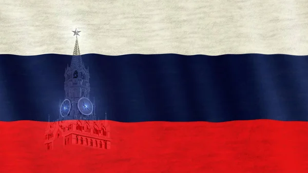 Nahaufnahme Einer Russischen Flagge Die Wind Weht Spasskaja Stadtsilhouette Der — Stockfoto