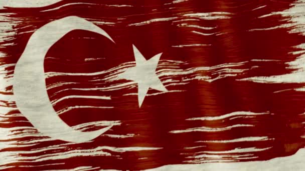 Nahaufnahme Von Kunst Pinsel Aquarell Malerei Türkei Flagge Den Wind — Stockvideo