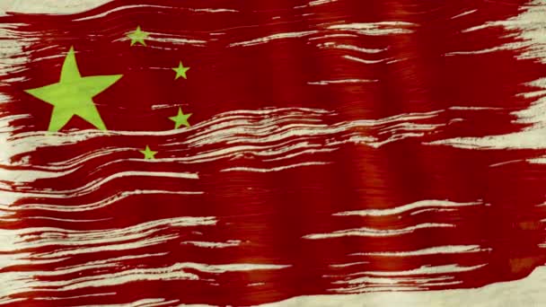 Close Van Kunst Penseel Aquarel Chinese Vlag Geblazen Wind — Stockvideo