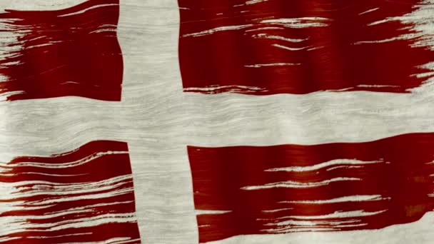 Close Van Kunst Penseel Aquarel Denemarken Vlag Geblazen Wind — Stockvideo