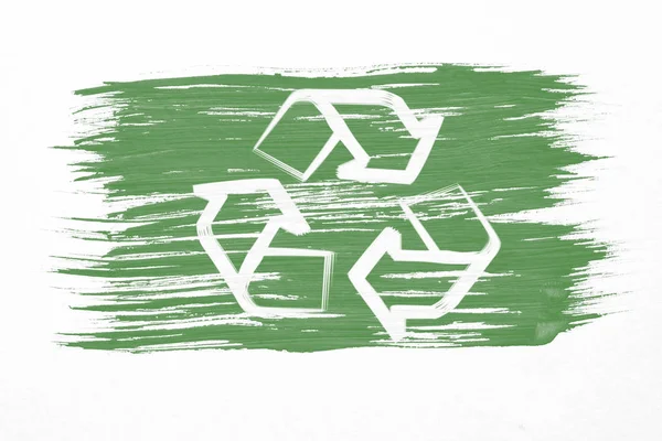 Kunst Pinsel Aquarell Malerei Von Weißen Recycling Logo Symbol Oder — Stockfoto