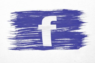 Moskova, Rusya - 22 Mart 2018: portre sanat fırça suluboya resim facebook bayrağının üzerine beyaz izole Rüzgar üflenir. Logo animasyon.