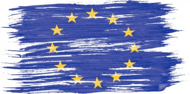 Sanat fırça beyaz arka plan üzerinde izole Rüzgar havaya AB bayrağının suluboya resim.