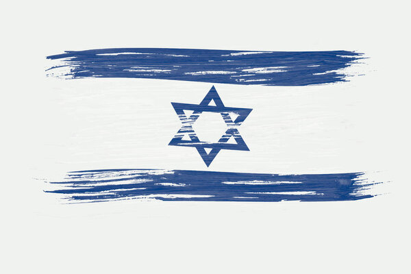 Art brush watercolor painting of Israel flag blown in the wind isolated on white background.