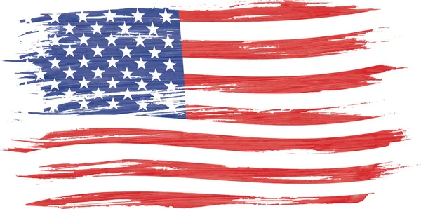 Kunst Pinsel Aquarell Malerei Der Usa Flagge Wind Geblasen Isoliert — Stockvektor