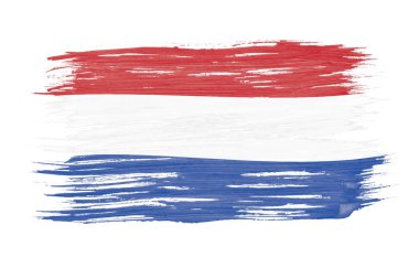 Sanat fırça suluboya resim beyaz arka plan üzerinde izole Rüzgar havaya Hollanda bayrağı.
