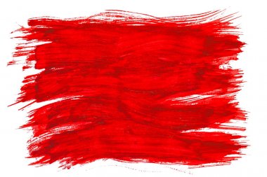 Beyaz arka plan üzerinde izole kırmızı sulu boya doku boya leke fırça darbesi