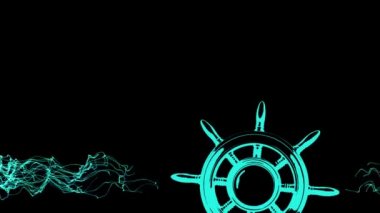 direksiyon simidi siluet siyah bir arka plan, seyahat veya eğitim tarzı ana video için kavramsal çerçeve animasyon dalgalar arasında döner.