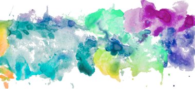 Renkli Sulu Boya lekeleri elle çizilmiş kağıt üzerinde izole beyaz arka plan doku, satır metin tasarım, web, etiket, kart, zemin, etiket için leke. EPS 10 vektör çizim.