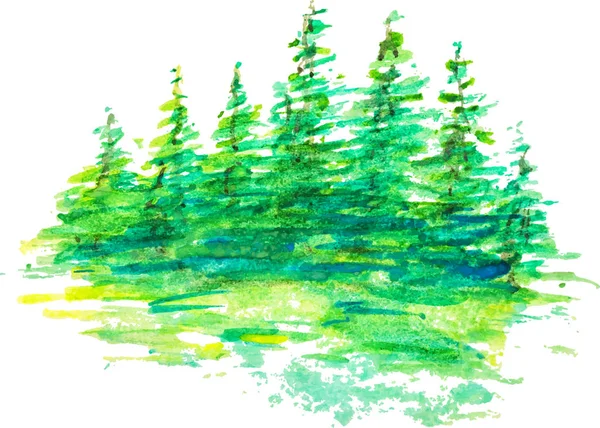 Abstraktní Vektor Akvarelu Lesní Krajinu Odraz Zelených Stromů Vodě Při — Stockový vektor