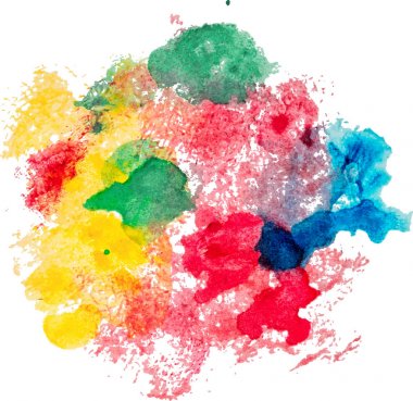 Renkli Sulu Boya lekeleri beyaz arka plan, metin tasarım, web, etiket, kart, zemin, etiket için leke üzerinde izole çizilmiş kağıt doku el. EPS 1o vektör çizim.