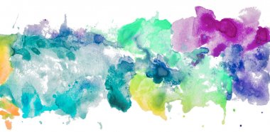 Beyaz arka plan, metin tasarım, web, etiket, kart, zemin, etiket için leke satır üzerinde çizilmiş kağıt doku izole renkli sulu boya lekeleri el.