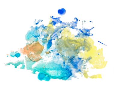 Renkli Sulu Boya lekeleri beyaz arka plan, metin tasarım, web, etiket, kart, zemin, etiket için leke üzerinde izole çizilmiş kağıt doku el.