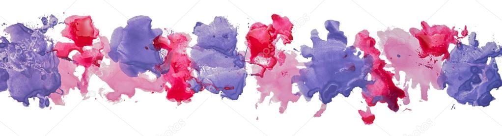 long border of gouache watercolor color stains isolated on a white background as an element for your decor.