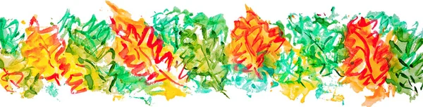 刷冲程橡木叶子框架 长边框的水彩水彩画色漆刷染色与树叶 Silhoettes 隔离在白色背景作为一个元素为您的秋季装饰 — 图库矢量图片