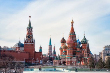 Kırmızı kare Moskova, Rusya Moskova Kremlin ve St Basil Katedrali.