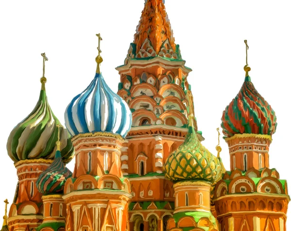 Pinselstriche Gemälde Der Basilikum Kathedrale Moskau Russland Isoliert Auf Weißem — Stockvektor