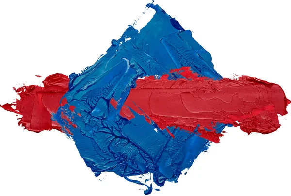 Ineinander Verwobene Figuren Handgezeichnetes Ölgemälde Roter Pinselstrich Und Blauer Rhombus — Stockvektor