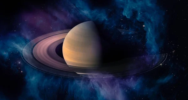 Saturno Planeta Sistema Solar Con Estrellas Rodeado Nubes Cósmicas Polvo —  Fotos de Stock