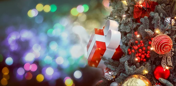 Árvore Natal Muitas Luzes Bokeh Fundo — Fotografia de Stock