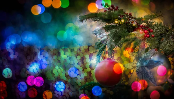 Christmass Tree Bokeh Lights Background Christmas Card Copy Space — Stock Photo, Image