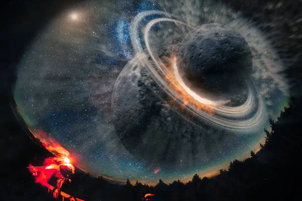 Paisaje de la tierra a los planetas ardientes apocalipsis. Elementos de esta imagen proporcionados por la NASA . — Foto de Stock