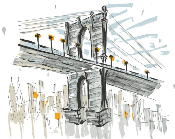 Brooklin Brige Nueva York Boceto Dibujado Mano Eps10 Vector Ilustración — Vector de stock