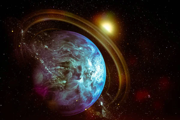 Fantastische Planeet Met Ringen Ruimte Elementen Van Deze Afbeelding Geleverd — Stockfoto