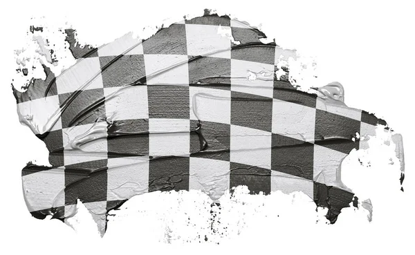 Checkered Flag Textured Oil Paint Brush Stroke Isolated White Background — Stock Photo, Image