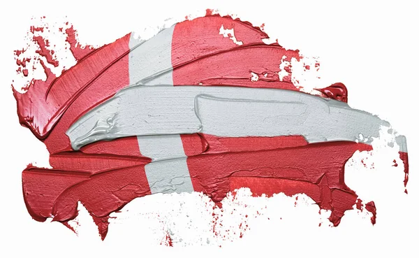 Bandera Dinamarca Textura Pincelada Óleo Aislado Sobre Fondo Blanco —  Fotos de Stock