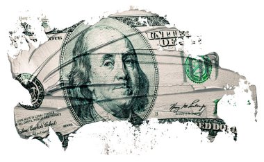 Benjamin Franklin 'in 100 dolarlık banknotu, beyaza izole edilmiş petrolün taklidi..