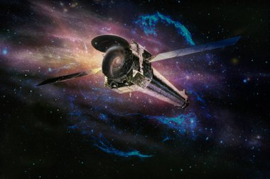Derin uzayda uzay gemisi, evrende uçan uzay aracı, fütüristik derin uzay seyahati veya bilim kurgu arka planı, alt arka plan. Bu görüntünün elementleri NASA tarafından desteklenmektedir.