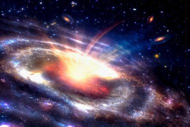 Uzayda kolaj, bilim. Uzayda fantastik bir kara delik. Bu görüntünün elementleri NASA tarafından desteklenmektedir.