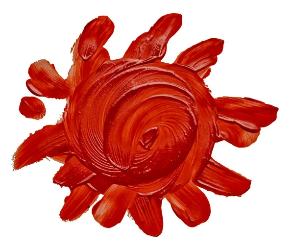 Sol Rojo Dibujado Mano Pintado Con Pincel Aceite Aislado Sobre — Archivo Imágenes Vectoriales