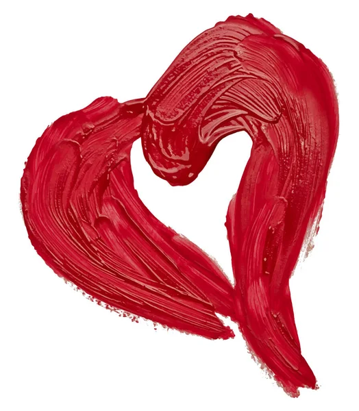 Corazón Rojo Dibujado Mano Pintado Con Pincel Aceite Aislado Sobre — Vector de stock
