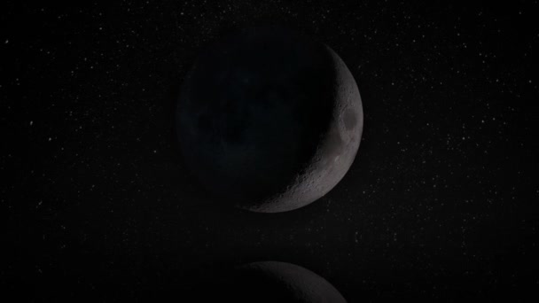 月亮的相位和在星星点点的黑暗天空中的摆动与反射。美国航天局提供的这一图像的要素. — 图库视频影像