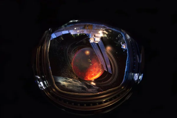 Widok Korytarza Obcy Świat Planety Pozaziemskie Oknie Statku Kosmicznego Długim — Zdjęcie stockowe