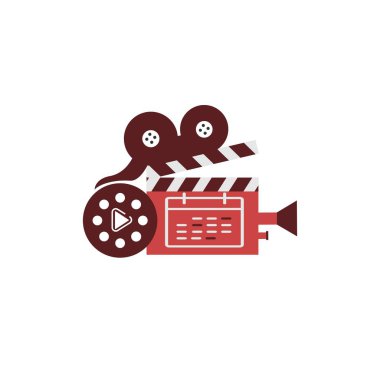Kırmızı rulo kamera film stüdyosu film yapımcısı logosu ve vektör simgesi
