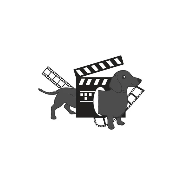 Nero cane intrattenimento film produttore studio mascotte logo e icona — Vettoriale Stock