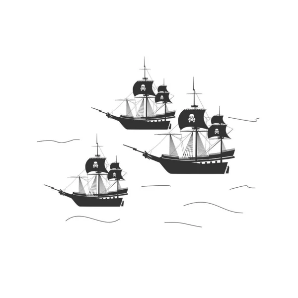 Pirate boat sailing boat illustration and vector illustration — Stock Vector