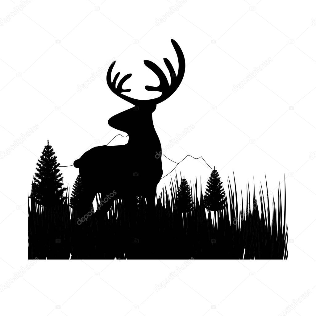 deer or antler in the grass field illustration and icon
