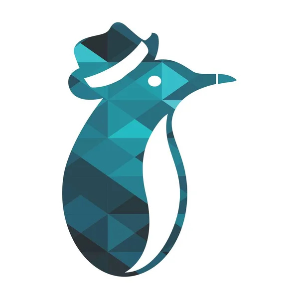 Hut Pinguin Logo Und Vektor Blauem Diamant Stil Illustration — Stockvektor